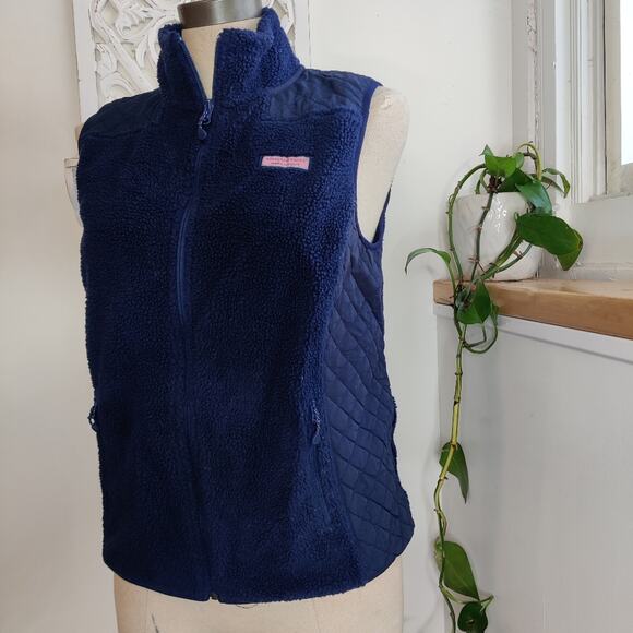 Vineyard Vines Navy Blue Sea View Quilted Sherpa Vest Size Small - Picture 1 of 9